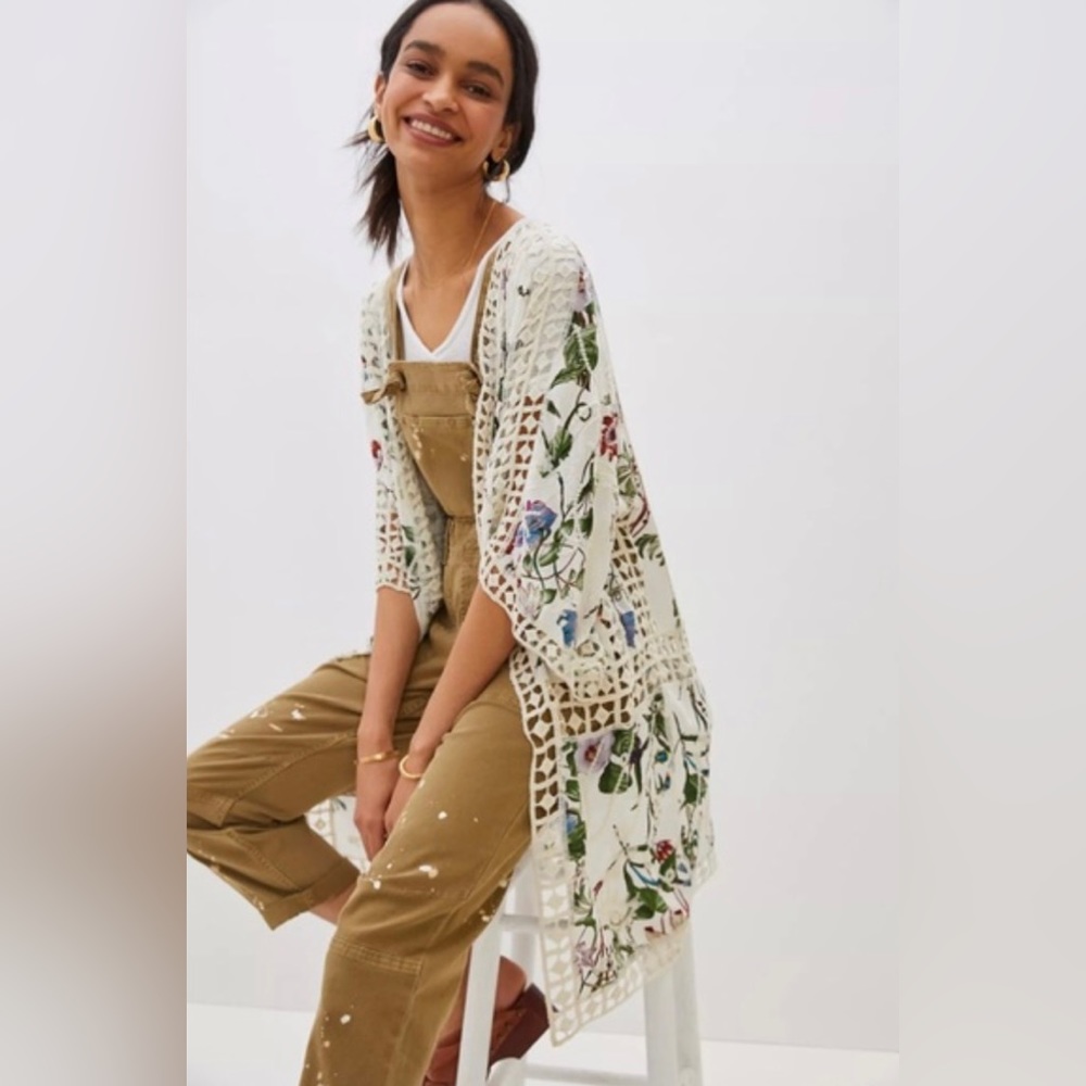 Anthropologie Clea Crochet Floral-Print Kimono